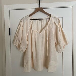 LOFT Cream Blouse with Tie Front